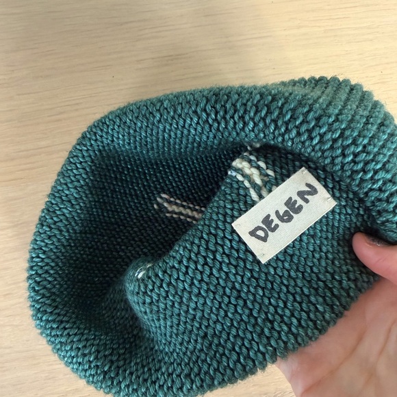 Degen Green and White Knit Beanie with Orange Pom - Picture 2 of 2
